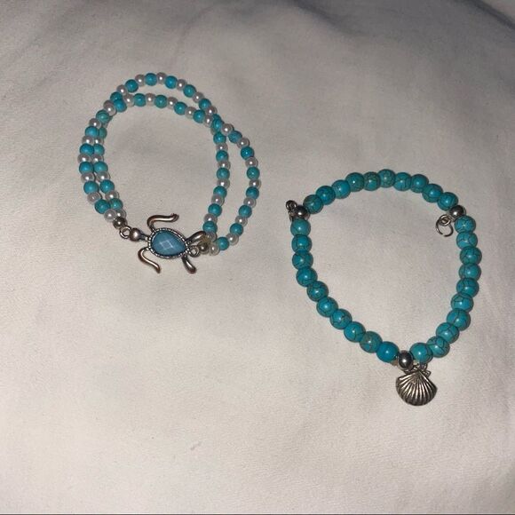 Two Blue Turquoise Colored Beach Bracelets - Picture 1 of 3